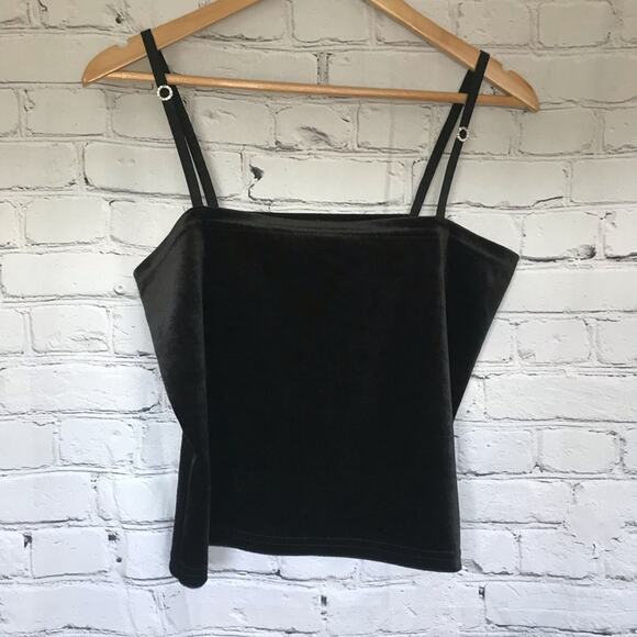 Y2K Black Velvet Camisole Top Rhinestone Strap Coquette Clubwear - Picture 1 of 5